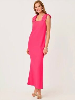 Lilly Pulitzer Bernice Hot Pink Square-Neck Maxi Dress with Bow Straps/